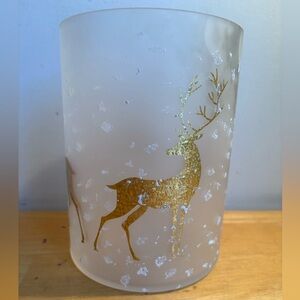 Christmas reindeer large glass pillar candle holder